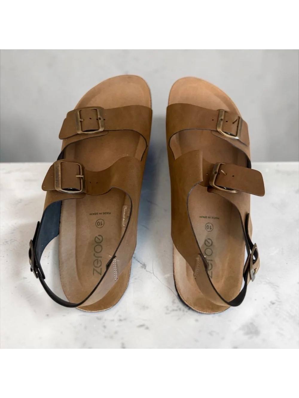 Zeroe Men’s Cork Footbed Sandals - Size 10 - Brown (Made in Spain)